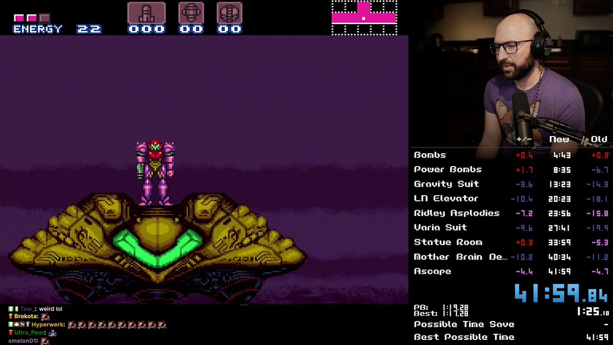 Hadn't tweeted this out yet 😳 my first (and hopefully not last) 41 in #SuperMetroid! a huge thank you to everyone who participated in my journey, so many helped get me here 😭❤️