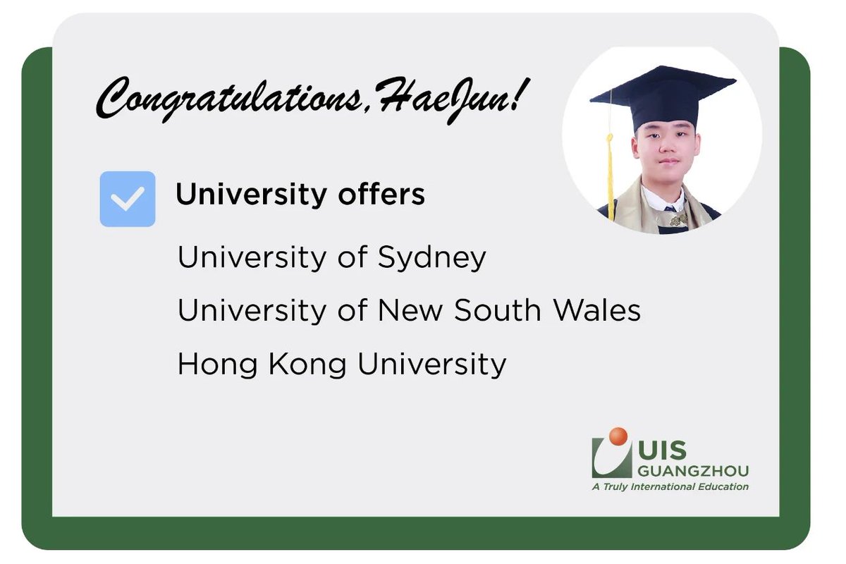 University Offers | Well done, HaeJun ! (June 2023)
Link : utahloy.cn/gz/university-…
At UISG, we’re celebrating the exceptional university offers our graduates are receiving. A huge congratulations goes to HaeJun, who’s achieved the following offers.
#uisg #utahloy #universityoffer