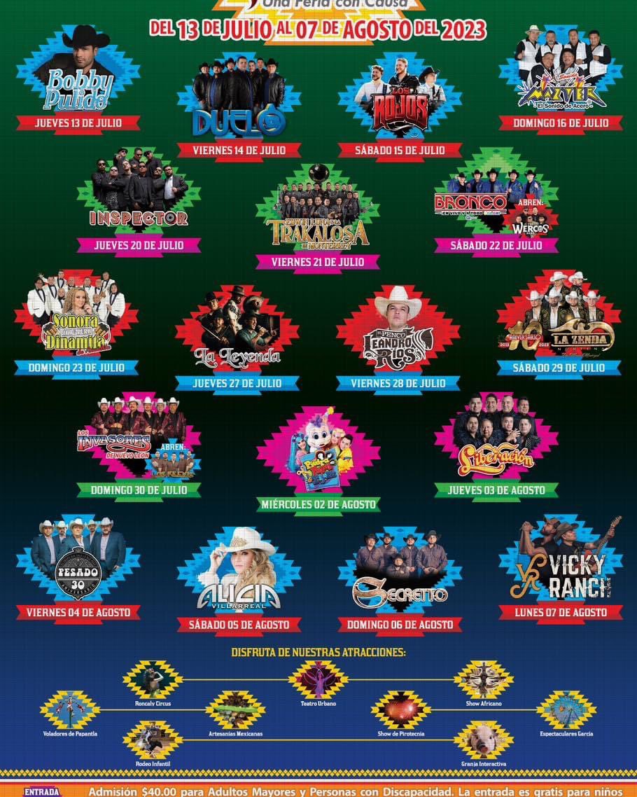 nSaltillo's tweet photo. Anuncia la Feria Saltillo la cartelera de artistas que estarán presentándose en el Teatro del Pueblo, del 13 de Julio al 7 de Agosto de 2023. 

¿Qué opinas? 🤔

¿A cual irás? https://t.co/4qB9hmey9D