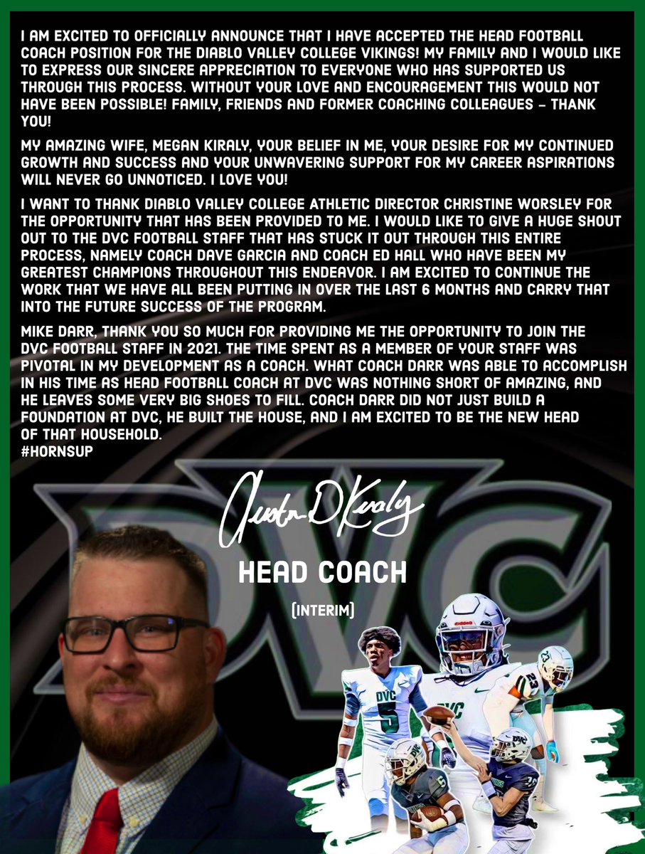 <a href="/DVCVikingsFB/">Diablo Valley College Football</a> <a href="/DVC_Athletics/">DVC Athletics</a> 
#HornsUp🤘🏼