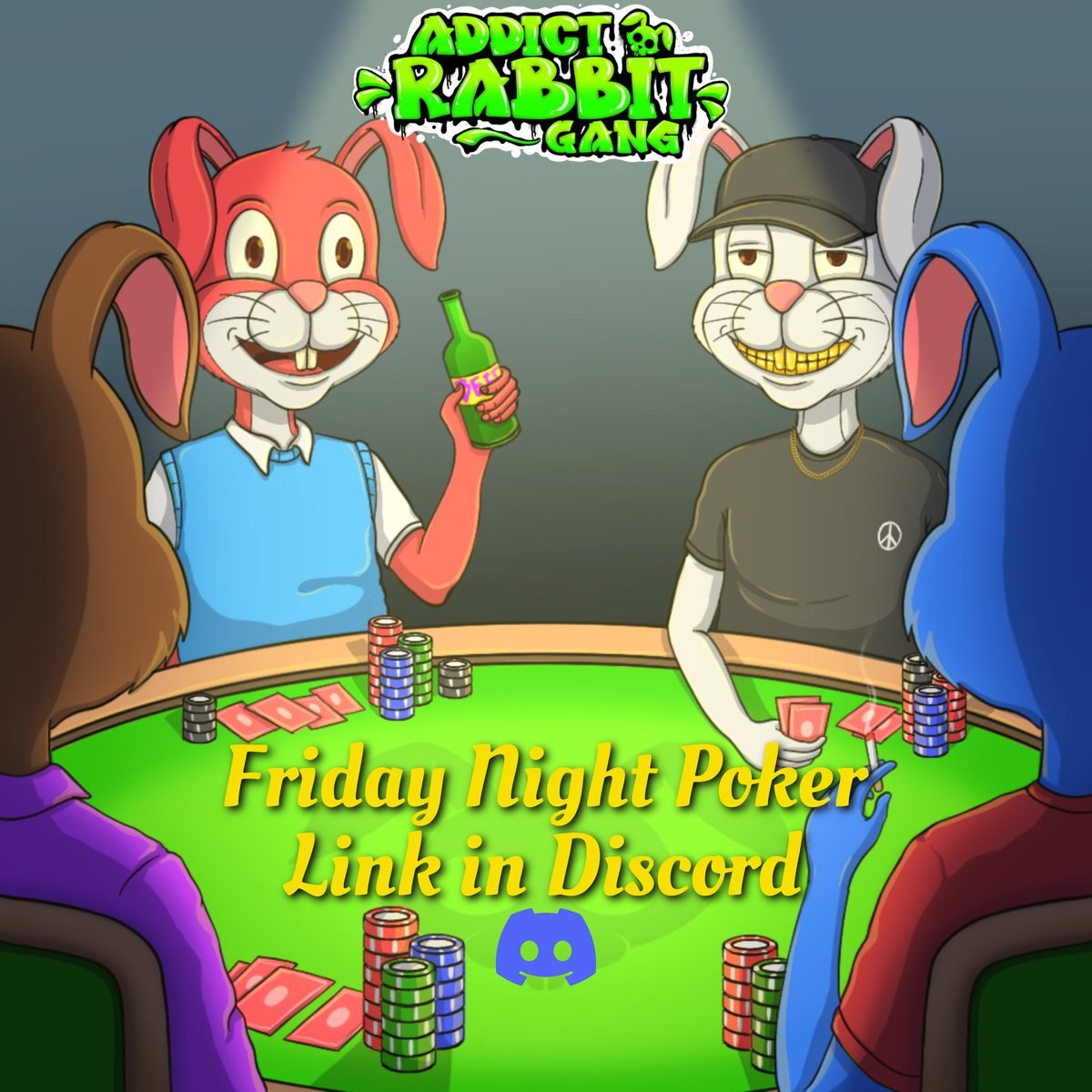 🔥ARG Friday Night Poker 20🔥
We do it EVERY Friday night so don’t miss out! If you hold any of these amazing projects your in! Many amazing prizes to chose from for top 8 players!! 
<a href="/AddictRabbit_G/">ARG Mutants ☄️👀</a> 
<a href="/SketchyBearsNFT/">Sketchy Bears</a> 
<a href="/HigherApeCircle/">Higher Ape Circle</a> 
<a href="/NALGOS_NFT/">NALGOS.algo</a> 
<a href="/NFTButtHeads/">ButtHeads.algo</a> 
<a href="/AlgolemNFTs/">golem.basic</a>