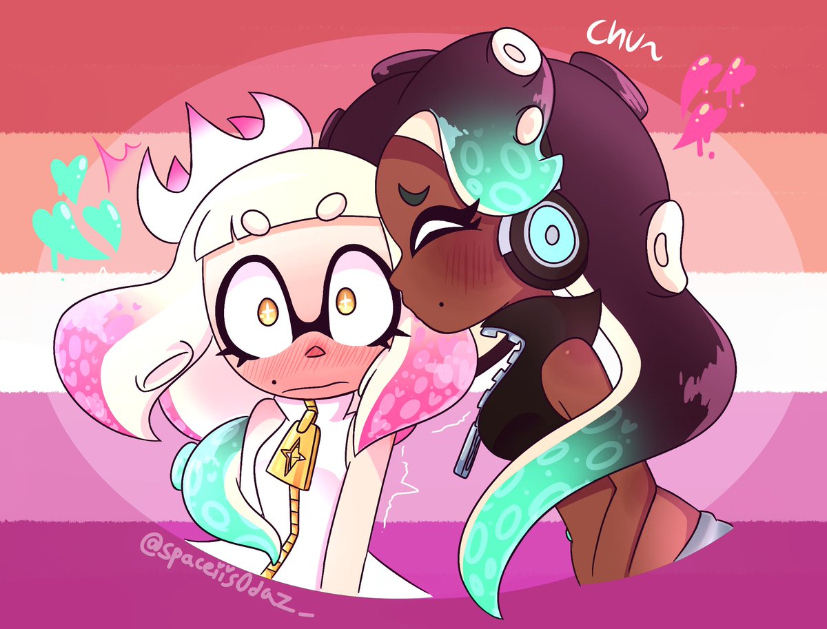 happy pride month from everyone's favorite sapphic cephalopods !!🦑🐙 #pridemonth2023 #splatoon #offthehook #pearlina