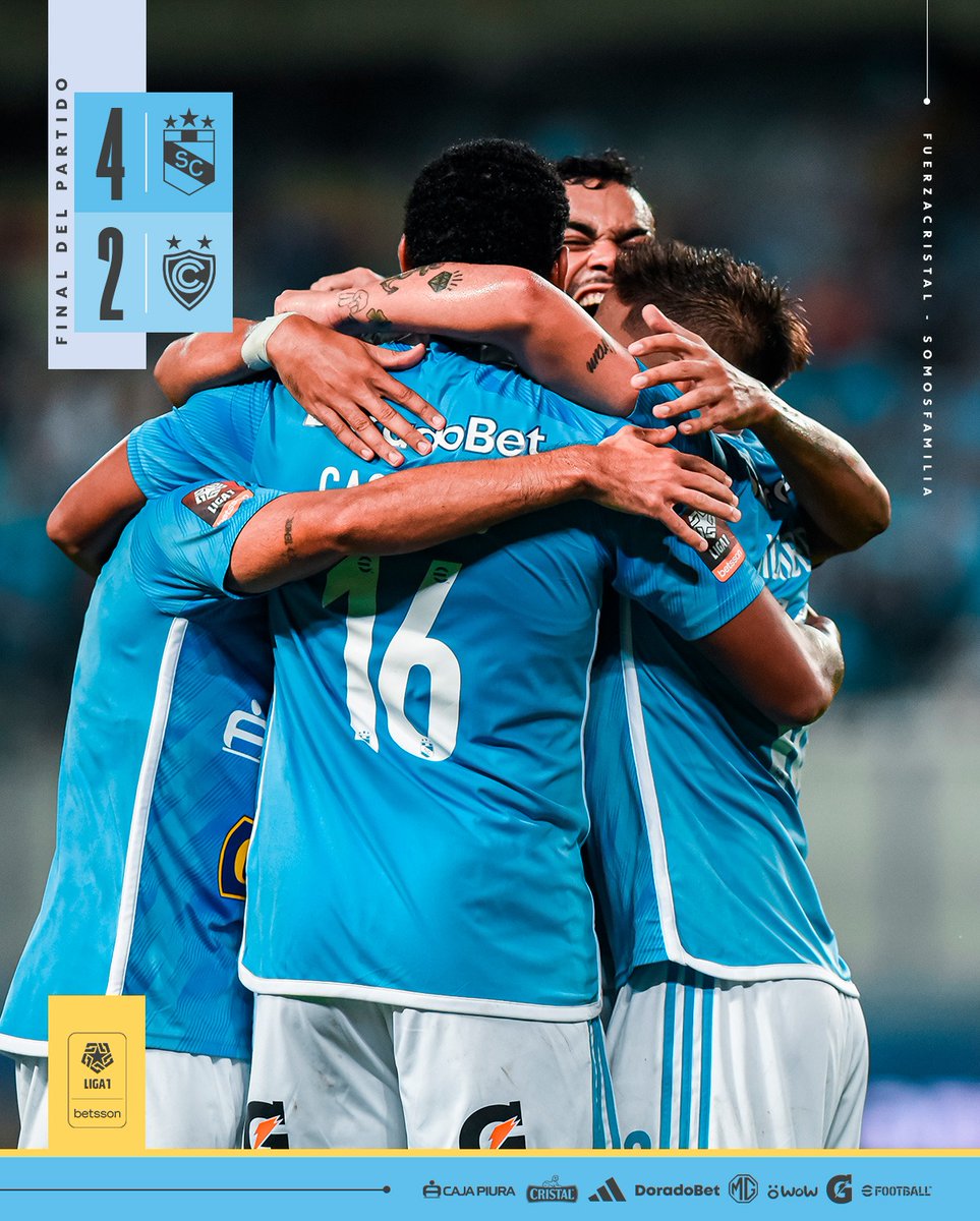 ClubSCristal's tweet photo. 3⃣➕
Final del partido en el NaSCional.

Sporting Cristal 4-2 Cienciano

🏆 @ligafutprof 

¡Ahora nos toca poner la mira en el partido de Bolivia! ✈️⚽️

#FuerzaCristal https://t.co/kdX47lcodf