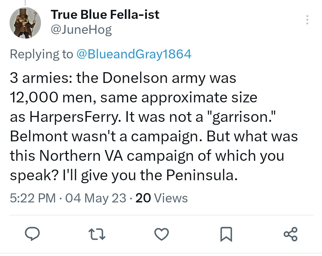 He seemingly is confused by what the NortherN Virginia Campaign was. I assume he's never heard of Cedar Mountain, 2nd Manassas, or Chantilly before either.