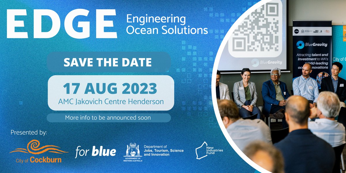 #Savethedate: EDGE23 is back! 
🗓️ 17.08.2023 📍AMC Jakovich Centre, Cockburn

This event brings together businesses and innovators at the leading edge of marine innovation

Pre-register now at bit.ly/PreRegEDGE and get access to news and discounts first.
