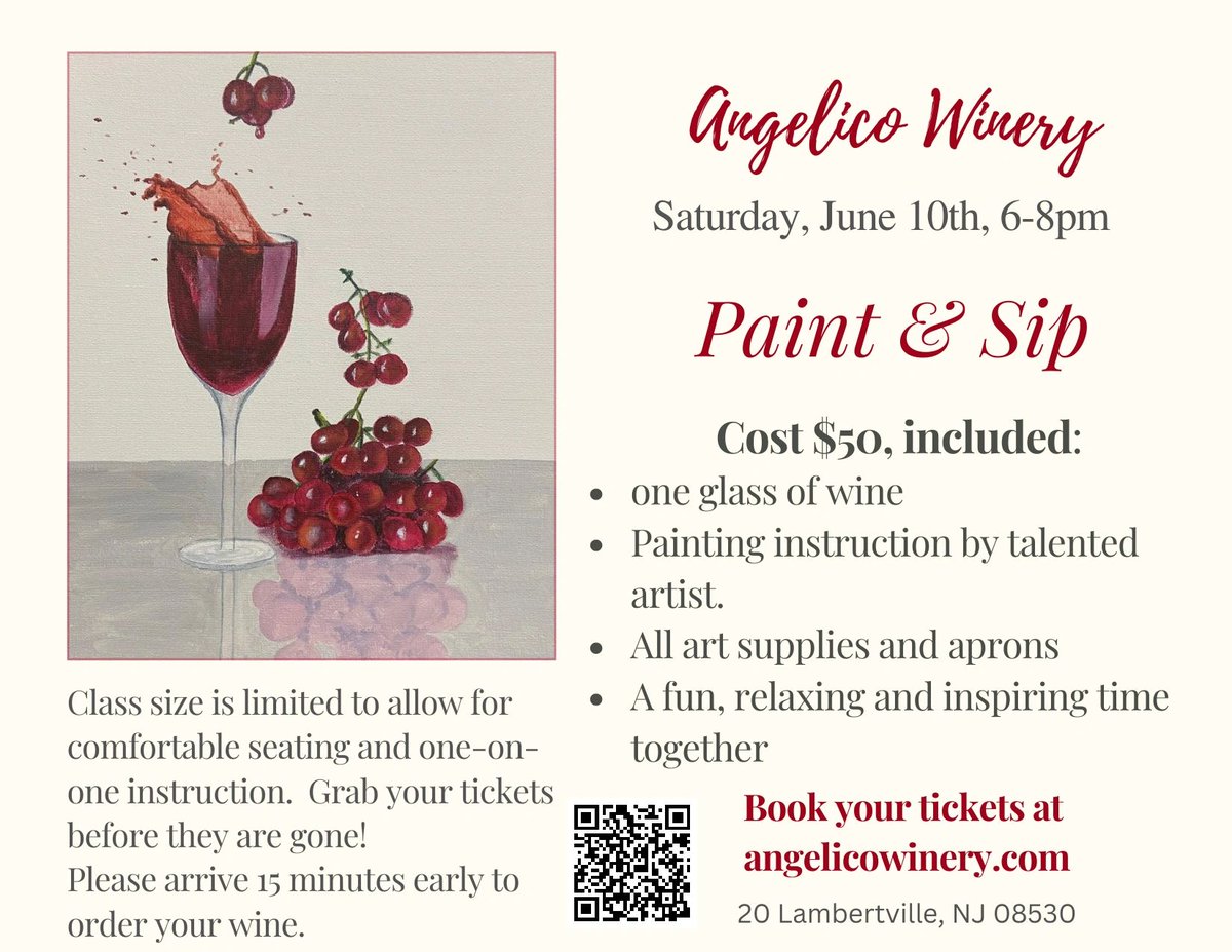 LlcWinery's tweet photo. Paint &amp; Sip on Saturday, June 10th, 6-8pm!  Package includes one glass of wine, all art supplies and instruction, and a fun and creative time! No experience required.  Seats are limited, book your tickets now at 
https://t.co/TYDaYl7P0P https://t.co/JWQAi3o3vR
