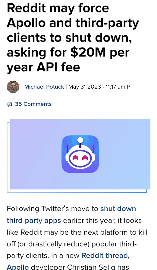3rd-Party Reddit App Apollo Forced to Shut Down Due to API Charges