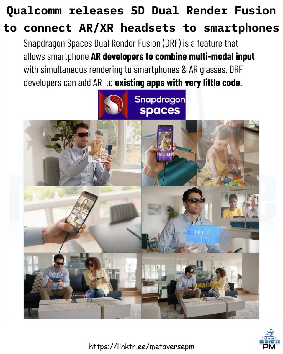 .@Qualcomm releases SD Dual Render Fusion to connect AR/XR headsets to smartphones

#metaverse #ar #xr #augmentedreality #smartglasses #web3 #openxr #webvr #webxr #artoolkit #psvr2 #qualcomm #snapdragon #awe23 #awe2023 #SnapdragonSpaces #DualRenderFusion #sdk #android #motorola