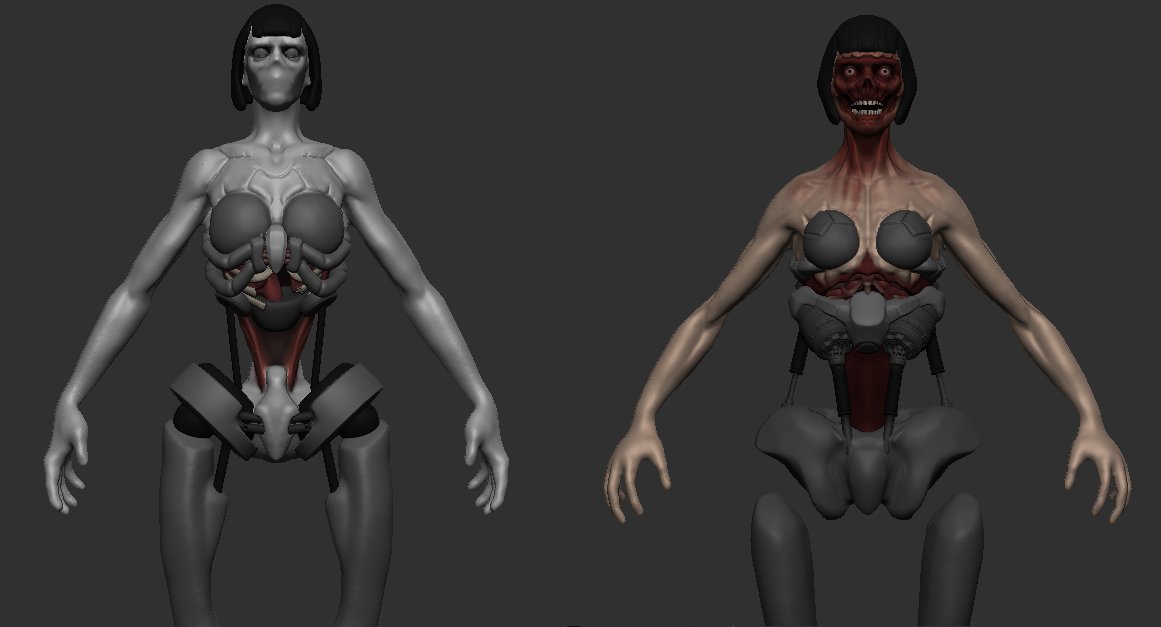 doomspoons's tweet image. hahaha holy fuck this is becoming horrific

v1 vs v2 

(also my birthday woo)

#systemshock #systemshock2 #zbrush #cyborgmidwife #horror #3dart