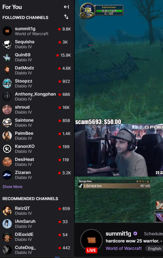 That's right, I'm watching the legend <a href="/summit1g/">summit1g</a> play HC WoW Classic.  Just something about it... chill vibes.  Diablo what? seqKEK