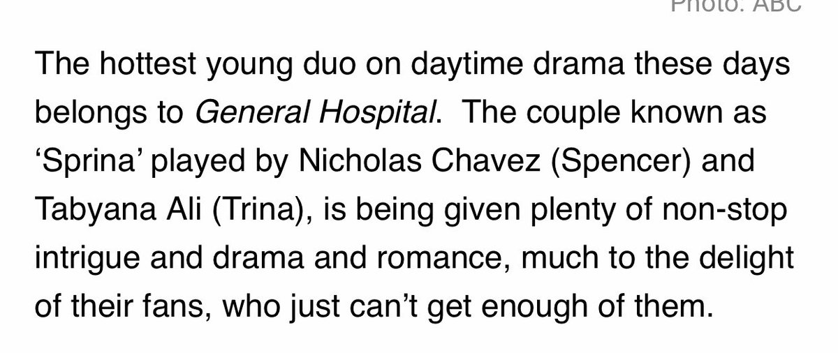 “The hottest young duo on daytime drama these days.” 

PERIOD. 
#GH
#Sprina