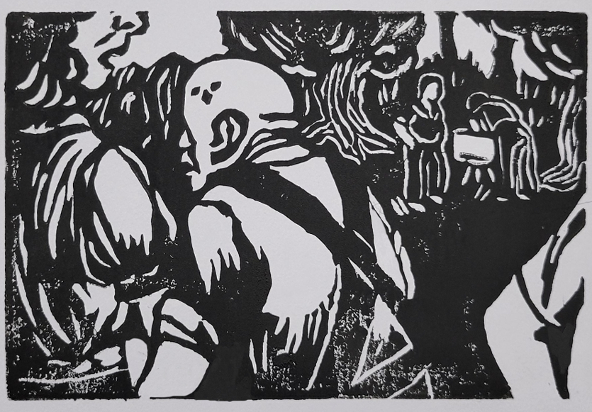 Linocut that I did for the story The Lottery by Shirley Jackson