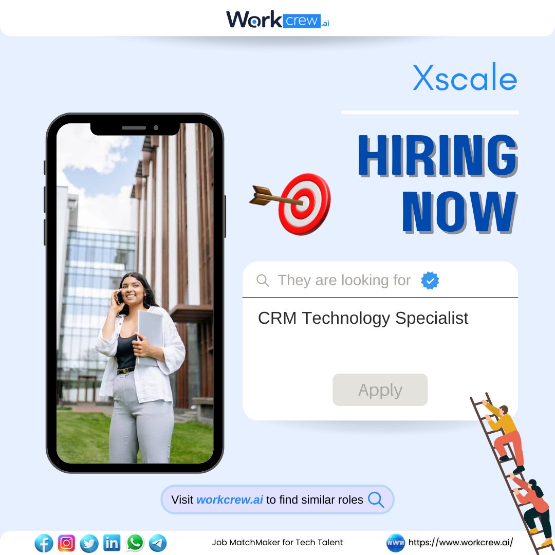 🏇 Job Title: CRM Technology Specialist
🧢 Company: Xscale
📍 Location: Delhi

✍ Apply for the mentioned job here: workcrew.ai/jobpost/63bba3…

#CRM #Technology #Specialist #Delhi #Job #AI #JobPost #Hiring #Employment #Career #Opportunity #Vacancy #JobOpening #Tech #DelhiJobs