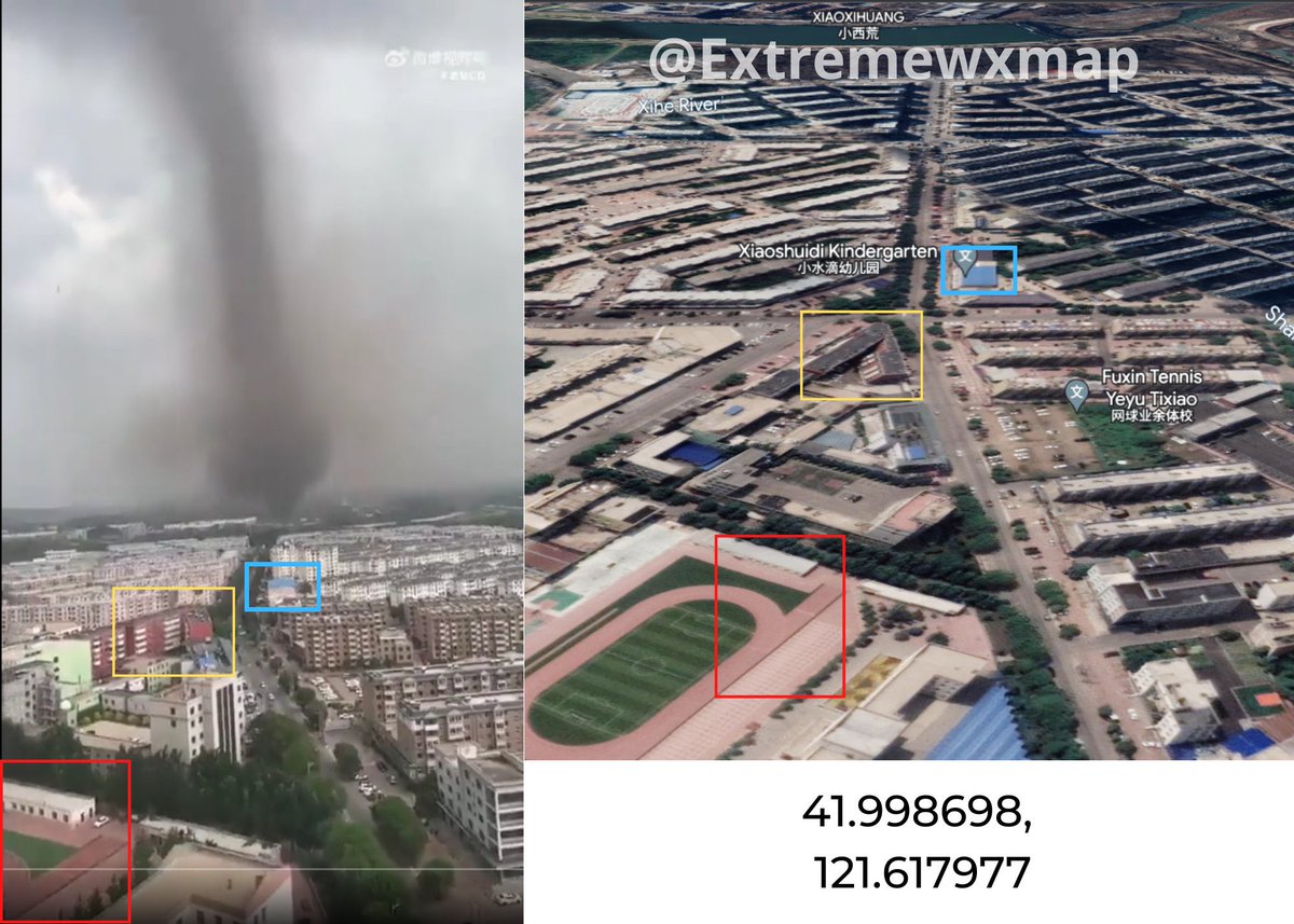 ExtremeWXMap's tweet photo. This strong tornado geolocates to 41.998698, 121.617977 in southern #Fuxin, #Liaoning province China. Have yet to geolocate other images and videos of this event https://t.co/7sHfAtVne0