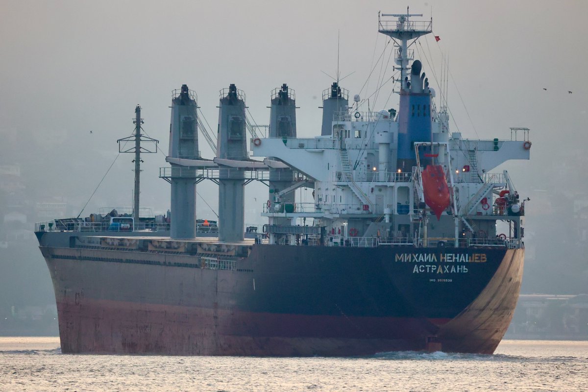 Plundering continues unabated: Russian bulker Mikhail Nenashev, part of a Russia gov run smuggling that has used falsified manifests & seaborne subterfuge to steal Ukrainian grain, transits Bosphorus en route to occupied Sevastopol after delivering 27200t of stolen wheat to Syria