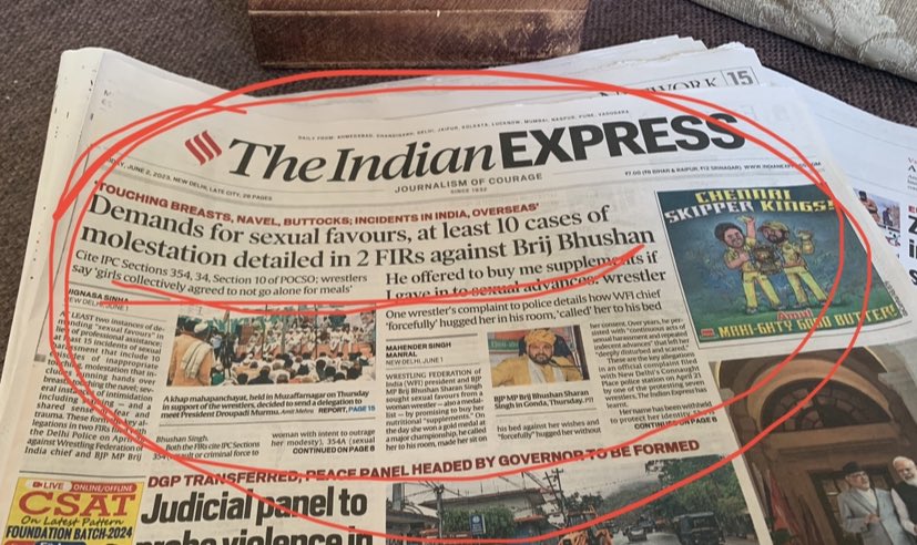 Atleast one newspaper has carried this news in detail #TheIndianExpress 👍👏#ArrestBrajBhushanNow