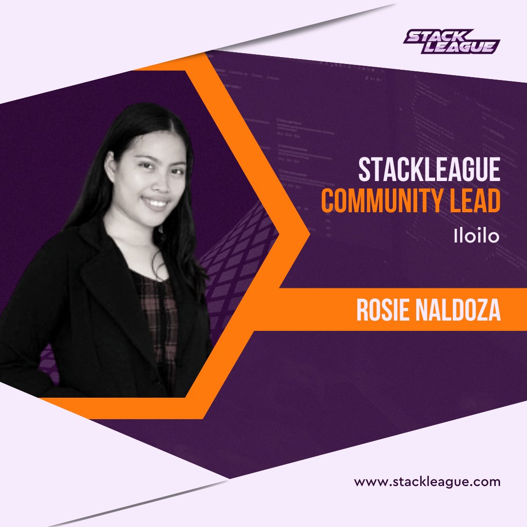 Introducing Rosie Mae S. Naldoza, or Rosie, the StackLeague Community Lead in Iloilo.

As a StackLeague Community Lead, she brings her dedication to empower and uplift the tech community in Iloilo!
-
#StackLeague #IloiloLead #InclusiveTech #EmpoweredCommunity