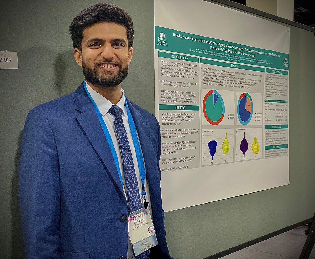 IJMSC (@ijmsctweets) on Twitter photo <a href="/MokshalPorwal/">Mokshal Porwal</a> of <a href="/MedicalCollege/">Medical College of Wisconsin</a> <a href="/NeurologyMCW/">Neurology MCW</a> presented on #MOGAD and #NMOSD - #obesity is associated with MOGAD but not NMOSD…
#CMSC2023 #neurotwitter #MedTwitter #research #medicalstudent <a href="/ahmedzobeidat/">Ahmed Z Obeidat, MD, PhD</a> <a href="/MokshalPorwal/">Mokshal Porwal</a> of <a href="/MedicalCollege/">Medical College of Wisconsin</a> <a href="/NeurologyMCW/">Neurology MCW</a> presented on #MOGAD and #NMOSD - #obesity is associated with MOGAD but not NMOSD…
#CMSC2023 #neurotwitter #MedTwitter #research #medicalstudent <a href="/ahmedzobeidat/">Ahmed Z Obeidat, MD, PhD</a>