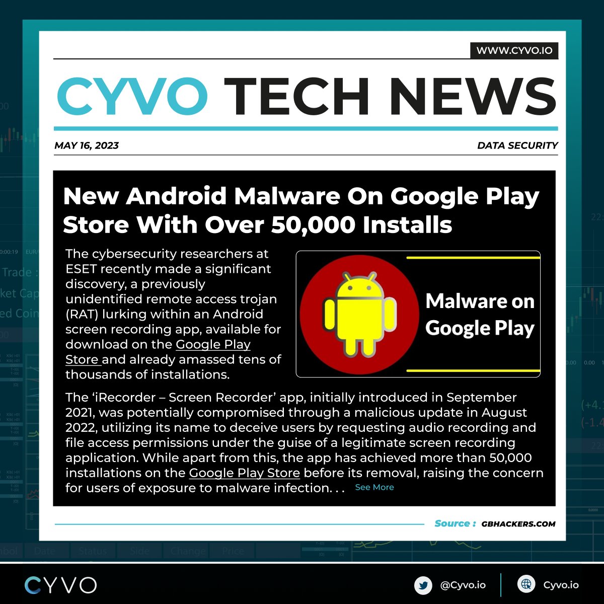 Once in a while, audit the applications residing on your phone. Never install a strange app!
👉Full article: gbhackers.com/android-malwar…
 #AlwaysOnGuard and protect ur own assets with #CYVO #CyberSecurity #web3wallet #Crypto #cybersecuritytips