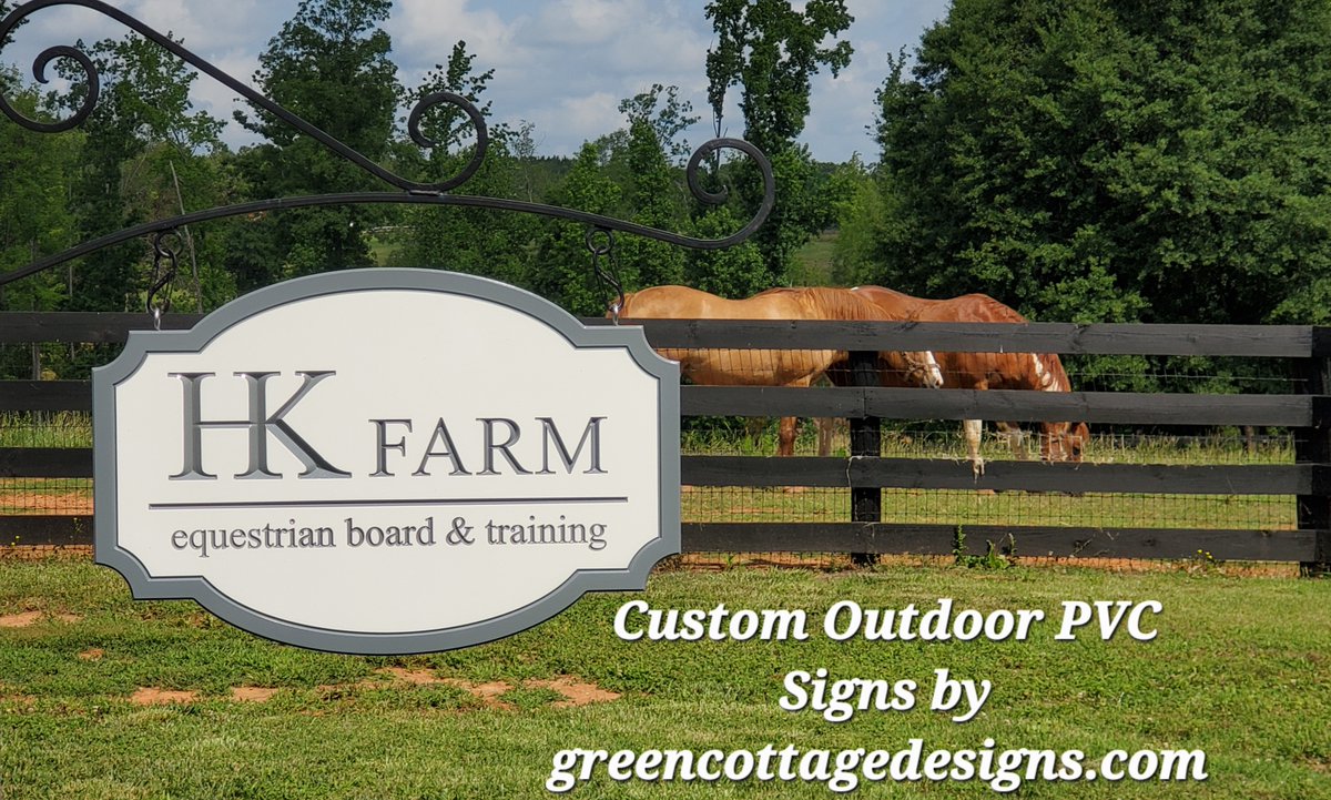 Equestrian Board & Training Farm Logo Sign by greencottagedesigns.com Solid PVC Carved Custom Hanging Horse Barn Signs #AikenSC #EquestrianBoard #HorsefarmSign #Ocala