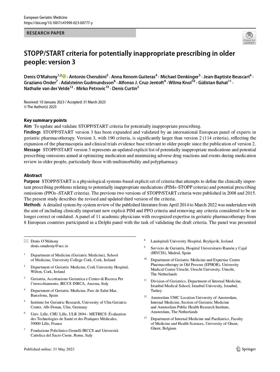 Updated STOPP/START criteria: version 3, an explicit list of potentially inappropriate medications and potential prescribing omissions in older people with multimorbidity and polypharmacy.