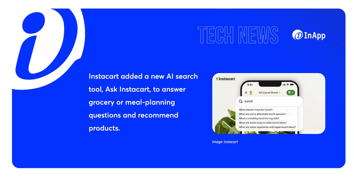 TECH NEWS

Instacart added a new AI search tool, Ask Instacart, to answer grocery or meal-planning questions and recommend products.

Amazon Leverages AI Power To Screen Damaged Goods. The company says its tech is 3x more effective at identifying wear and tear than human workers.