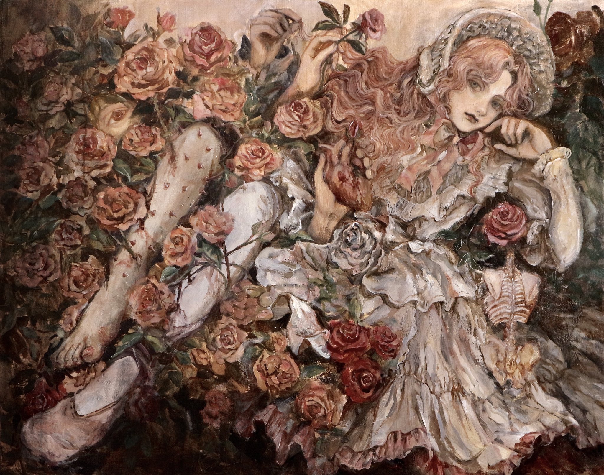 まくらくらま眠る薔薇園傘ブラック roseto-dormiente(眠る薔薇園) - 晴雨兼用 雨傘 UVカット フリル