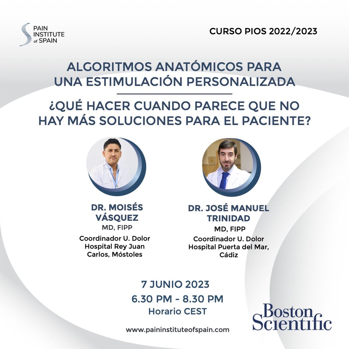 Pain Institute of Spain (@pios_institute) on Twitter photo Cerramos el curso anual con “Algoritmos anatómicos para una estimulación personalizada”, de la mano de <a href="/IDolorTrinidad/">I Dolor Dr Trinidad</a> y <a href="/drmoyvcm/">Dr. Vasquez Caicedo Muñoz, Moises</a> , con la colaboración de <a href="/bostonsci/">Boston Scientific</a> <a href="/BSCEMEA_Neuro/">Boston Scientific Neuromodulation (EMEA)</a> #neuromodulacion #neuroestimulacion #medular #dolorcronico #pios Cerramos el curso anual con “Algoritmos anatómicos para una estimulación personalizada”, de la mano de <a href="/IDolorTrinidad/">I Dolor Dr Trinidad</a> y <a href="/drmoyvcm/">Dr. Vasquez Caicedo Muñoz, Moises</a> , con la colaboración de <a href="/bostonsci/">Boston Scientific</a> <a href="/BSCEMEA_Neuro/">Boston Scientific Neuromodulation (EMEA)</a> #neuromodulacion #neuroestimulacion #medular #dolorcronico #pios
