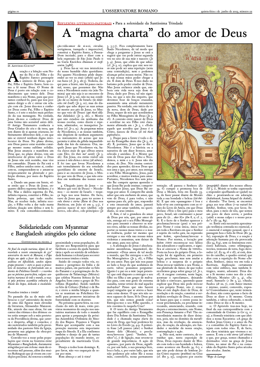 oss_romano's tweet photo. #2dejunho. Edição semanal em língua portuguesa. Reflexão litúrgico-pastoral para a solenidade da Santíssima Trindade, por D. António Couto.
Leia em 👇
@oss_romano
https://t.co/pYkRJ6wPSb https://t.co/CVezZ1yHAl