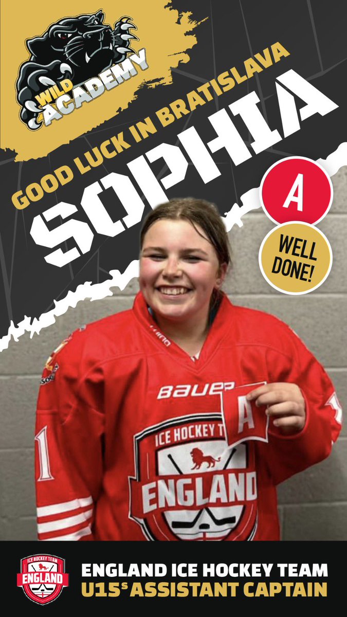 Wishing our very own Wild Academy player Sophia good luck in Bratislava with the England Girls U15s PLUS a massive congratulations for being made team Assistant Captain too 🙌🤩

#wearewild #englandicehockey #icehockeygame #girlsicehockey #icehockeyplayer #widneswildacademy
