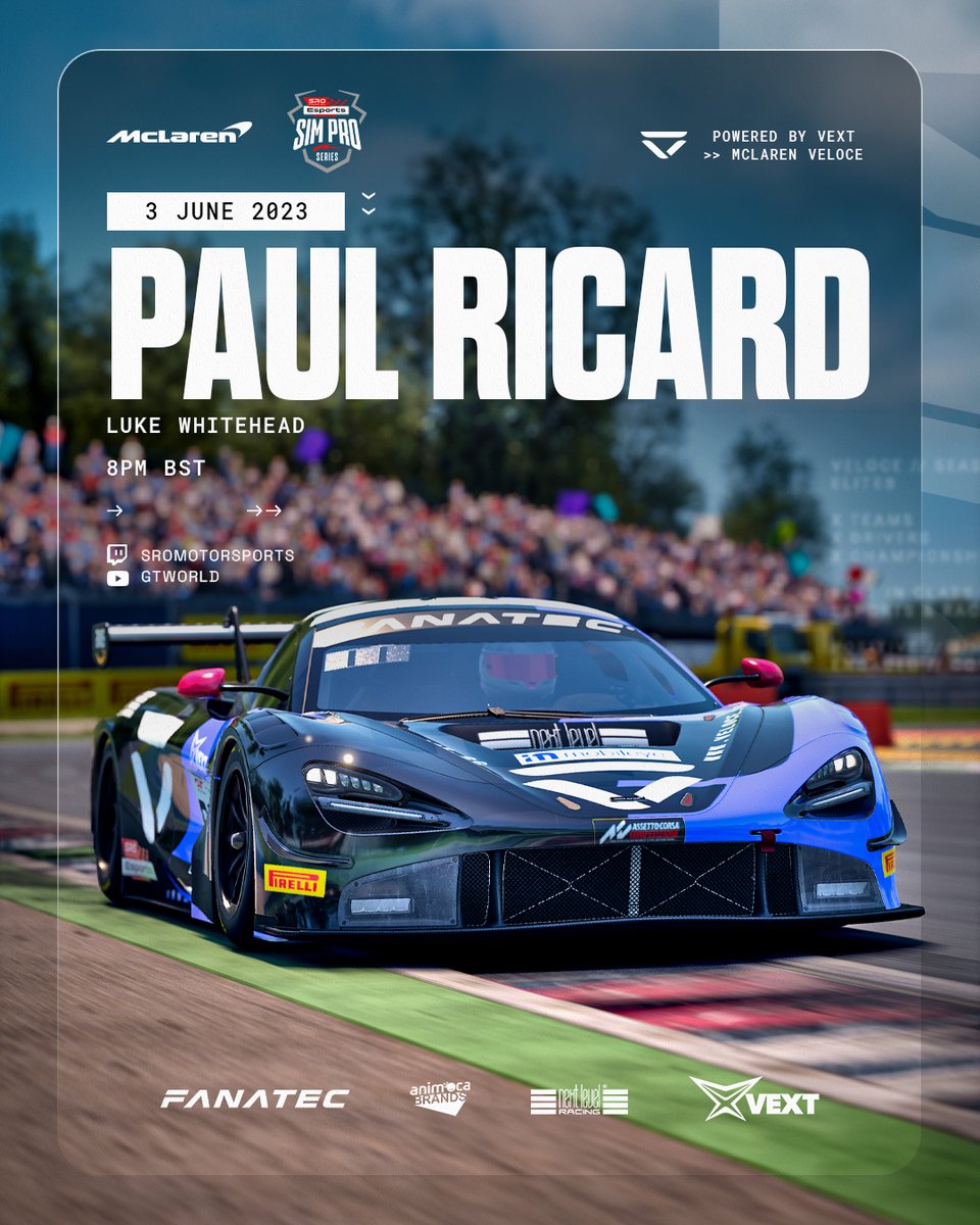 Next stop, Paul Ricard 🇫🇷

🏁 #SROEsports Sim Pro Series Round 2
🏎️ @LukeW_Racing 
🗓️ Tomorrow - 8PM (BST)