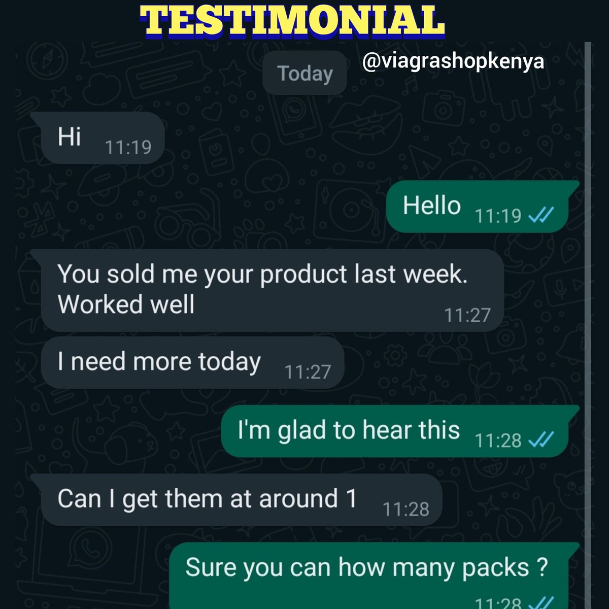 Testimonials 💯 Our products are proven and tested. Always a pleasure to serve you ☺️
.
.
.
.
.
.
.
.
#viagrakenya 
#ordersildenafil 
#orderviagra 
#erectiledysfunctioncure 
#libidobooster 
#testosteroneboost 
#testimony