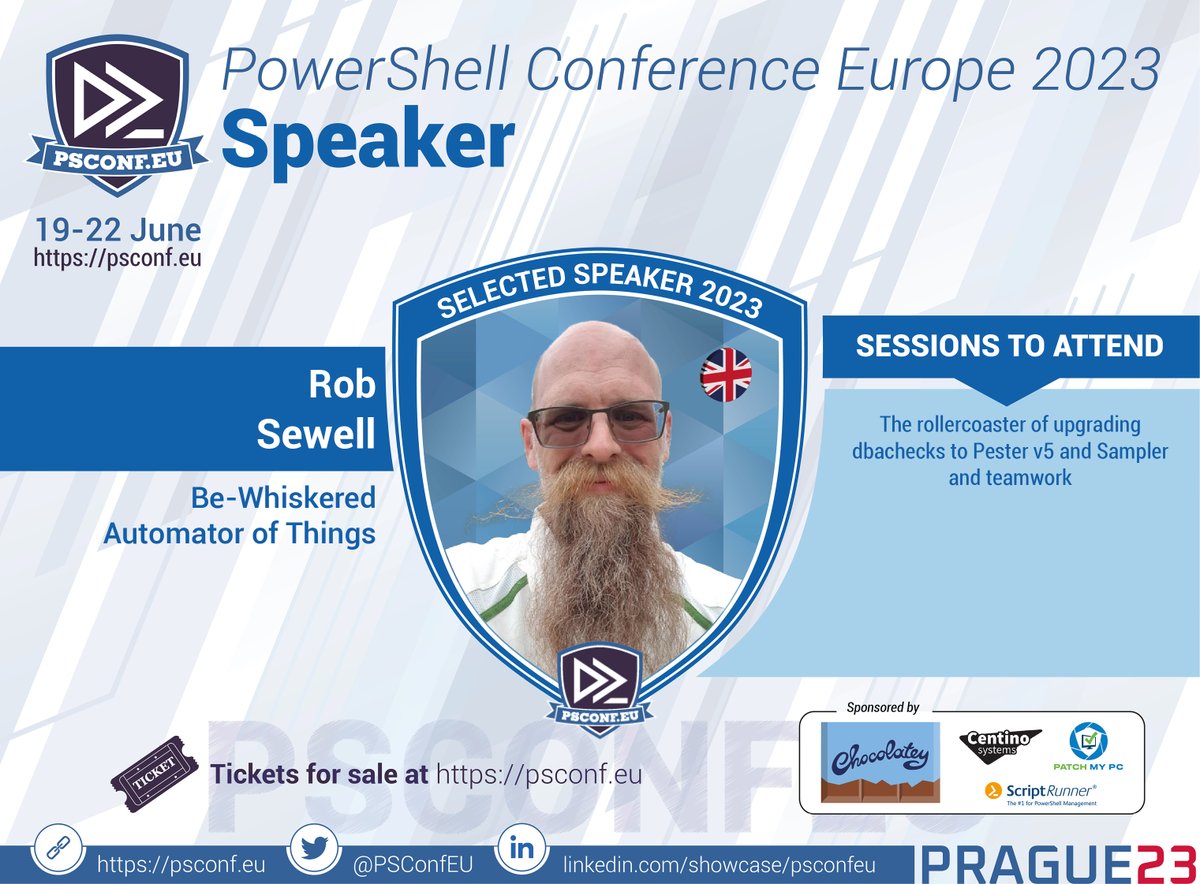 PSConfEU's tweet image. Speaking at #PsConfEU this year will be Rob Sewell @sqldbawithbeard

Come and join us in Prague, Czech Republic. June 19-22, 2023
🎫 ▶️ Get your Ticket now psconf.eu
#pwsh #PowerShell #Automation