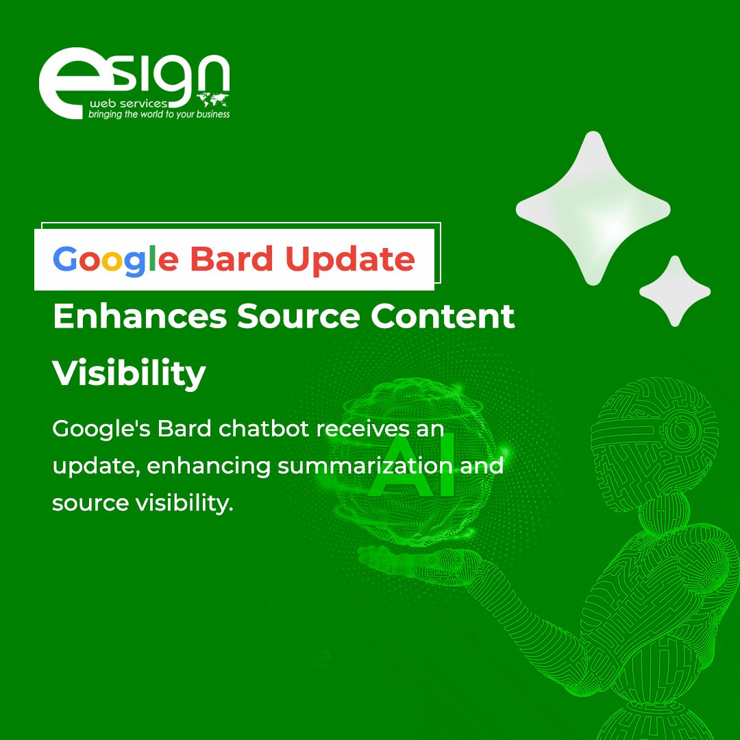 Google Bard Update Enhances Source Content Visibility
Google's Bard chatbot receives an update, enhancing summarization and source visibility.

Helpful, isn’t it? Tell us in the comment section.
.
.
#google #googlebard #bard #googleai #googleupdate  #esignwebservices