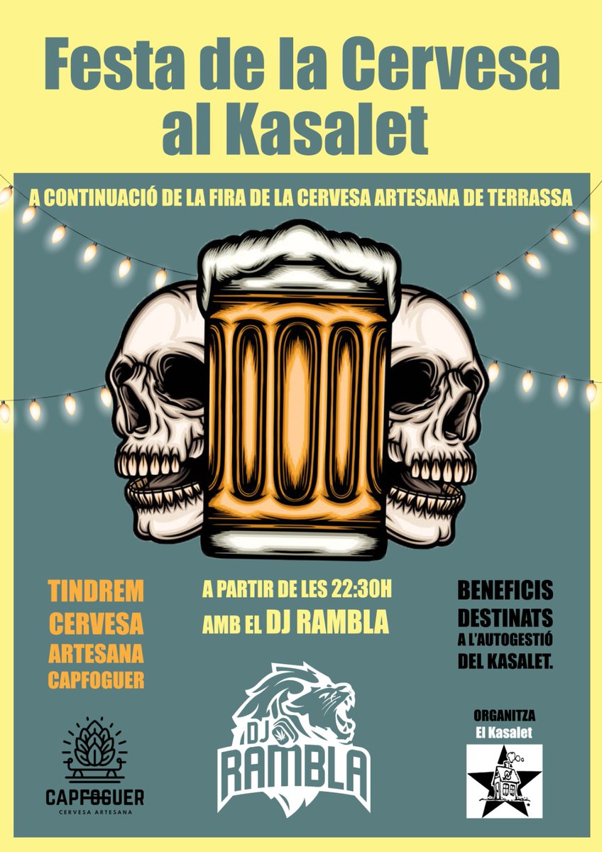 Kasalet's tweet photo. 🍺Festa de la Cervesa🍺
🗓️ Dissabte 3 de juny
📍 Al @Kasalet de #Terrassa
⏰ A partir de les 22:30
(Després de la Fira de la Cervesa Artesana q es fa a la Pl del Progrés)
Música a càrrec de #DjRambla i cervesa artesana @Capfoguer
💓#EspaisAlliberats
🏴☠️Okupació
✊🏼Autogestió https://t.co/46qZhc8Vm0