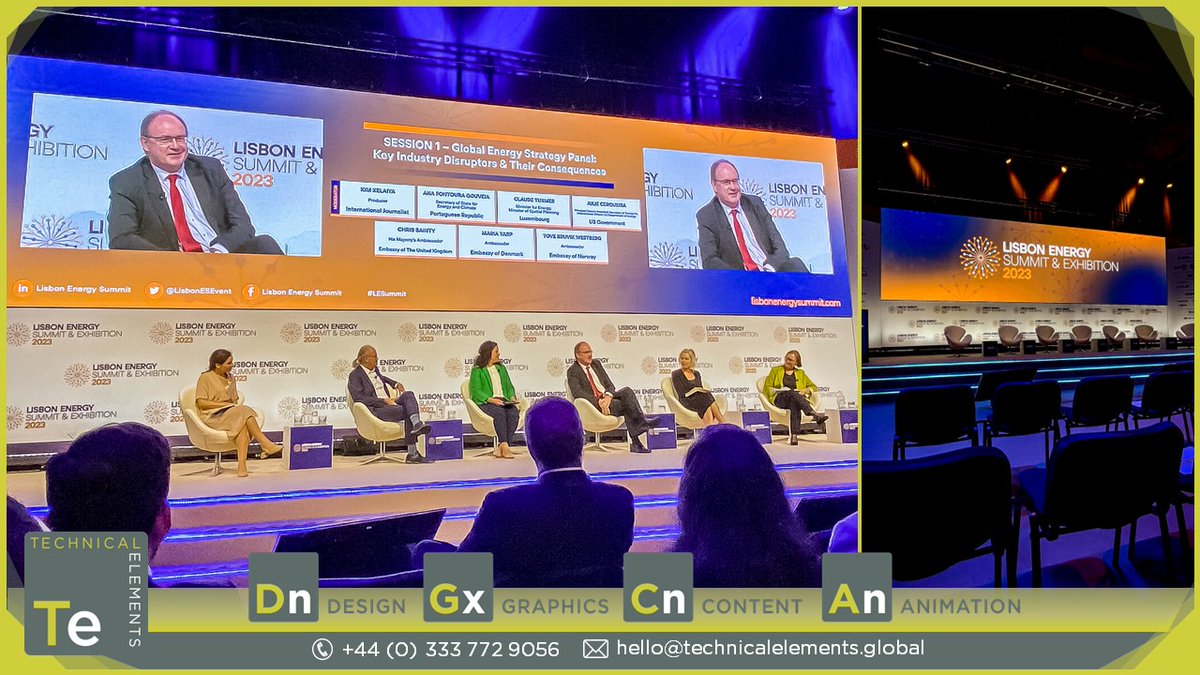 TechElementsLtd's tweet image. We were pleased to be able to support the @dmgenergy team providing main plenary screen content, backgrounds, animations and ultra-wide VTs at this week&apos;s Lisbon Energy Summit which has just finished in Portugal #widescreencontent #videoproduction #LEDscreen #graphics #animations