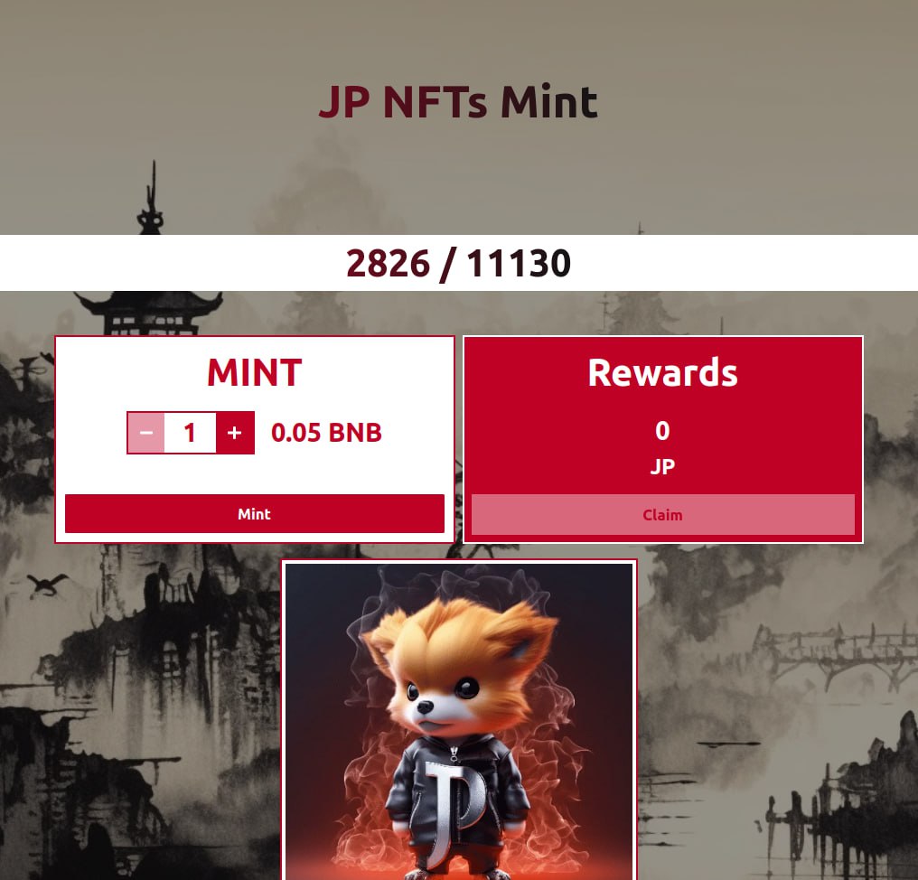 Congratulations💰
We have sent 4.14 BNB from LOTTO Pool to those who have completed the JP NFT!
So far 2826 nfts have been sold!

mint.jp-token.com

<a href="/JpCoin_/">JP🇯🇵</a> #JP $JP #JPTOKEN #JapanFirstListingSite #日本初リスティングサイト