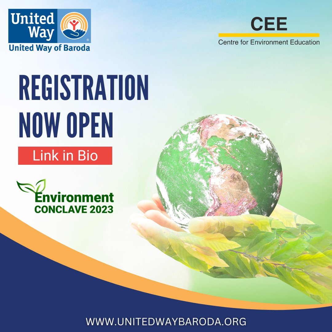 Calling all changemakers! 🌍
Registration for the United Way of Baroda's Environment Conclave 23 with @CEEahmedabad is now OPEN!
Be part of the movement towards a better tomorrow.

 Register NOW to secure your spot!

#EnvironmentConclave #SustainabilityMatters #environmentday