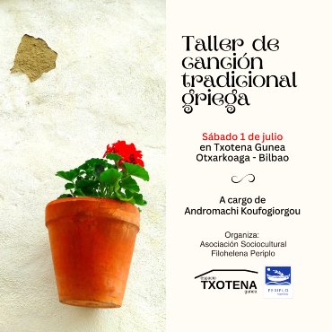 Periplo_ASF's tweet photo. Taller de canción tradicional griega:

🗓 Sábado, 1 de julio.
🗺 En Txotena Gunea, Bilbao (Otxarkoaga, muy bien comunicado en tren).
👩‍🏫 A cargo de Andromachi Koufogiorgou.

Más info: https://t.co/ViqpGe58M1 https://t.co/s9LEw7itRt