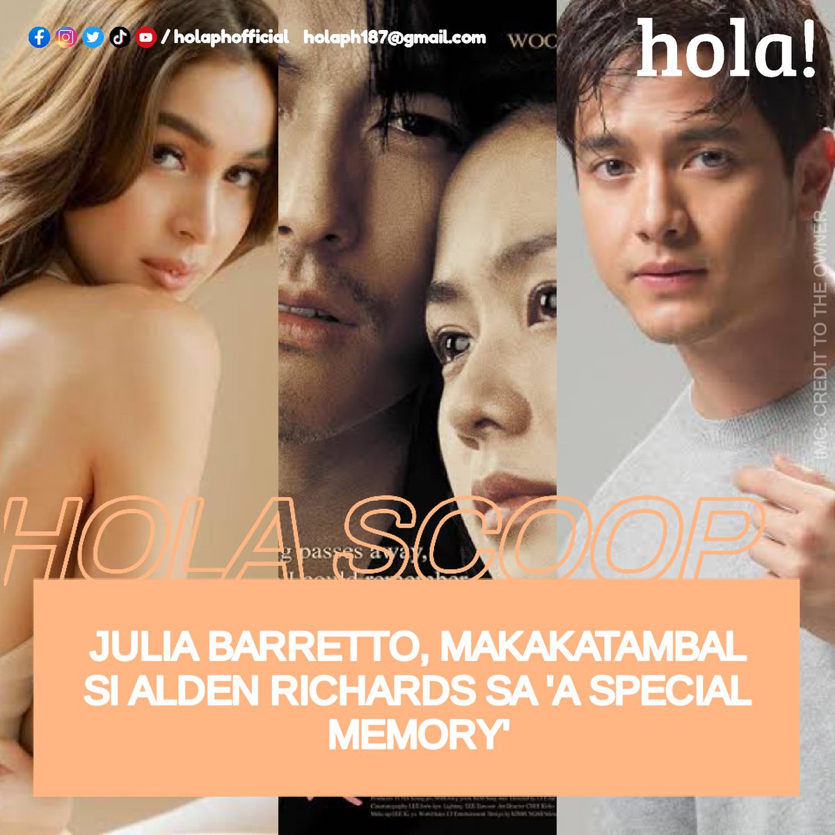 Pati ba naman sa pelikula...

HOLA SCOOP: Julia Barretto, pinalitan si Bea Alonzo! Makakatambal na ni Alden Richards sa pelikulang 'A Special Memory', ang Philippine Adaptation ng South Korean Film na 'A Moment to Remember'.