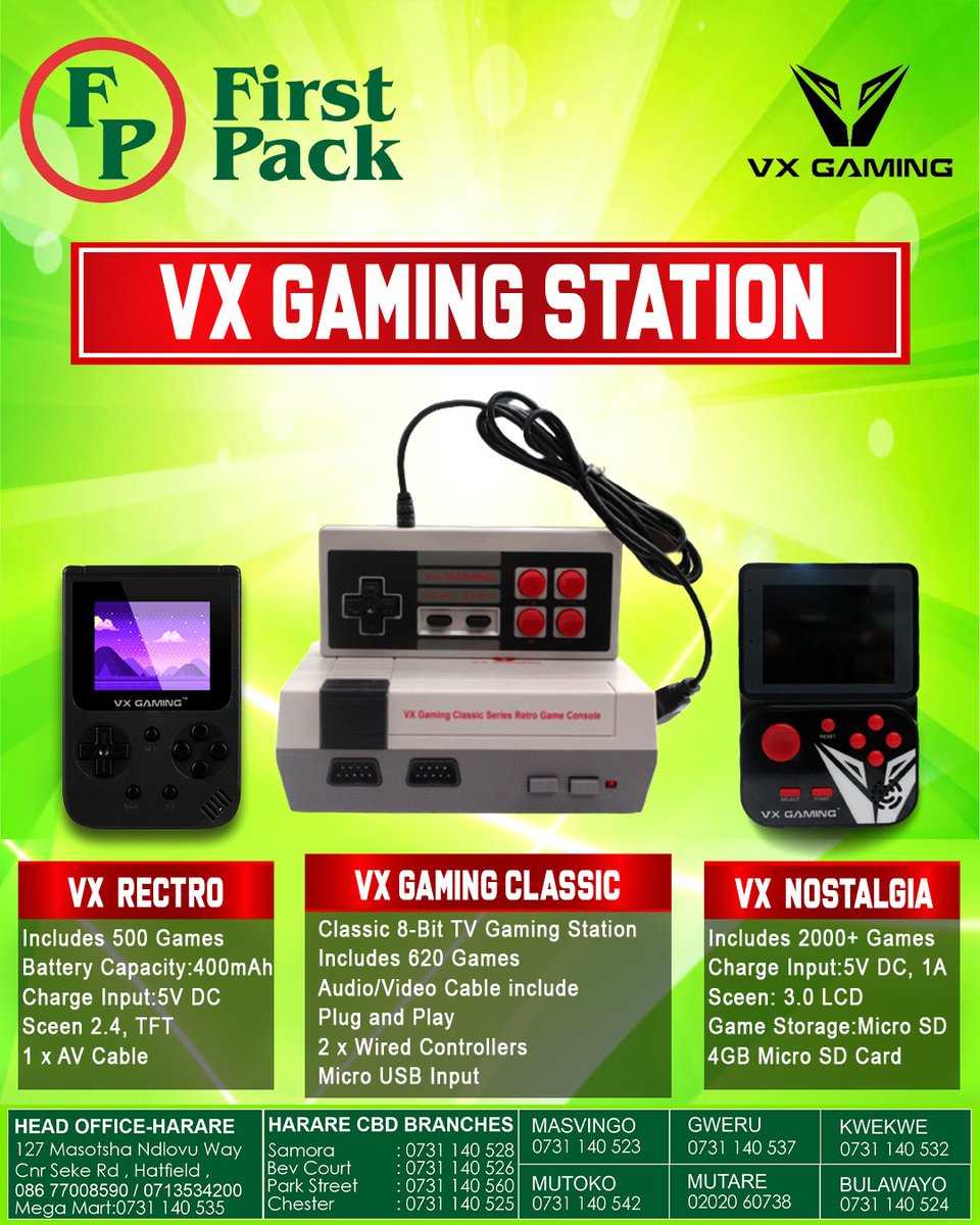 VX Gaming Handheld Gaming Machine
Take a blast to the past and play your favorite handheld retro games! Includes 500 pre-installed games
#volcanovxgames #retrogames #nostalgiagames #classicgames #handheldgames #harare #Zimbabwe