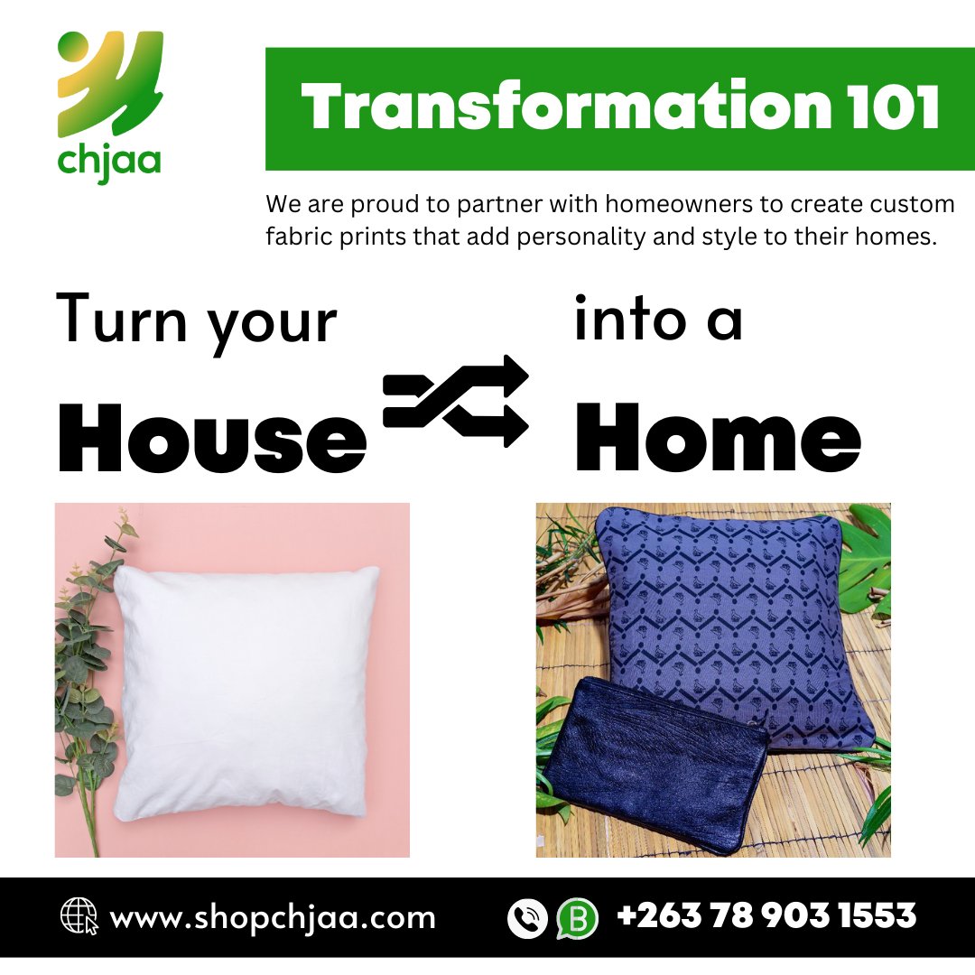 Let us start the month on a Transformation path. Turn your HOUSE into a HOME with #Chjaa. We Design and Print #African #Zimbabwean #Custom themed Home Apparel. #Cusions #Curtains #Rugs and more. Engage us today!! #fabricprinting #fashiondesign