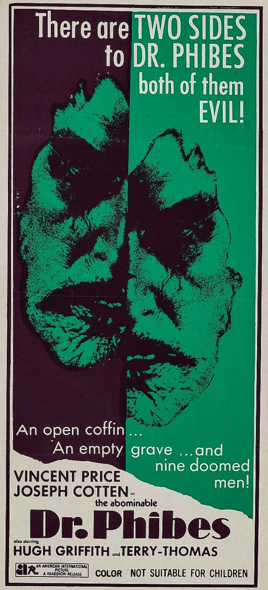 Australian cinema poster for #RobertFeust's #TheAbominableDrPhibes (1971) starring #VincentPrice #JosephCotten