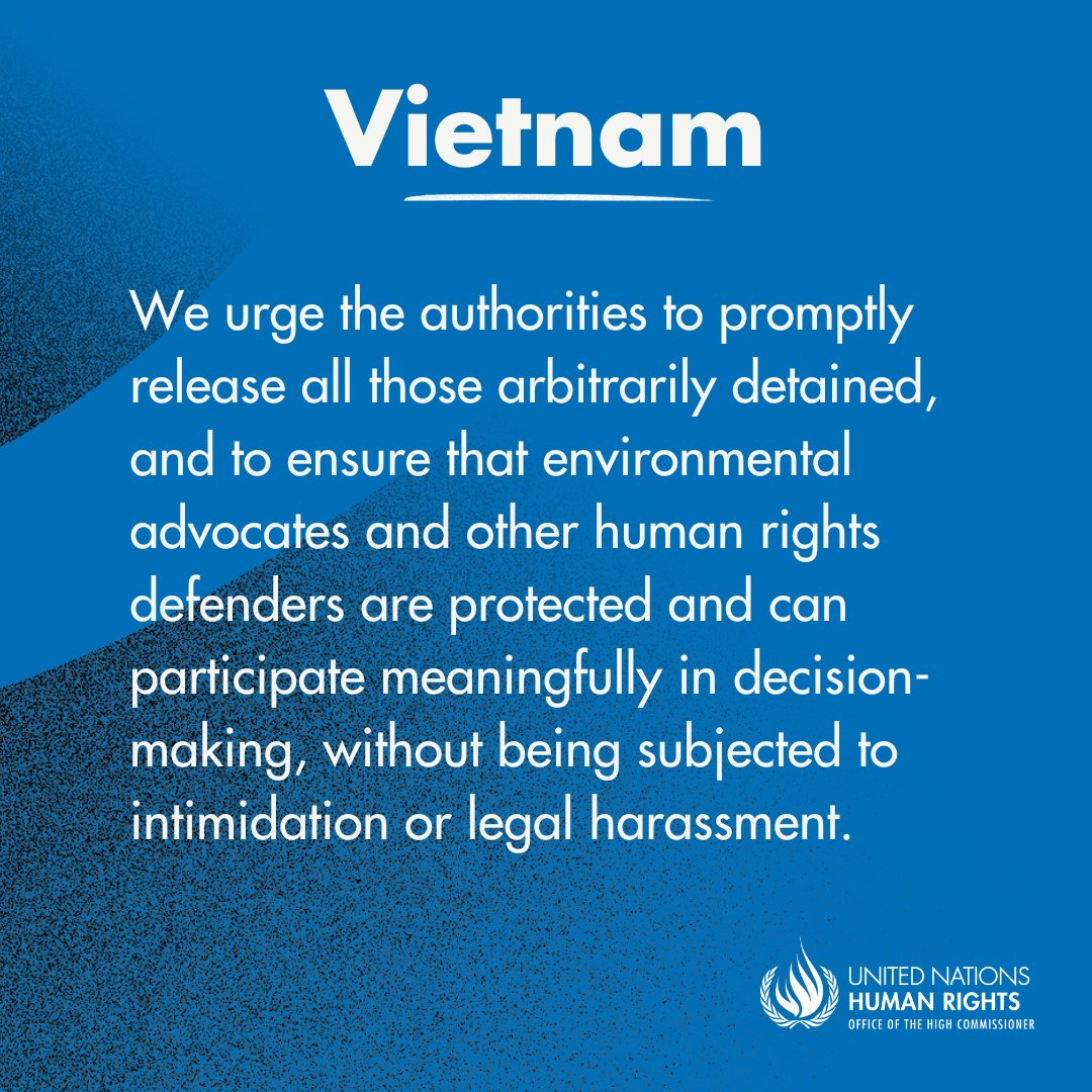 #Vietnam: We are troubled by the detention of prominent environmental human rights defender Hoang Thi Minh Hong. We are also deeply concerned by the broader trend of arrests, arbitrary detention, and disproportionate sentencing in the country: ohchr.org/en/press-brief…