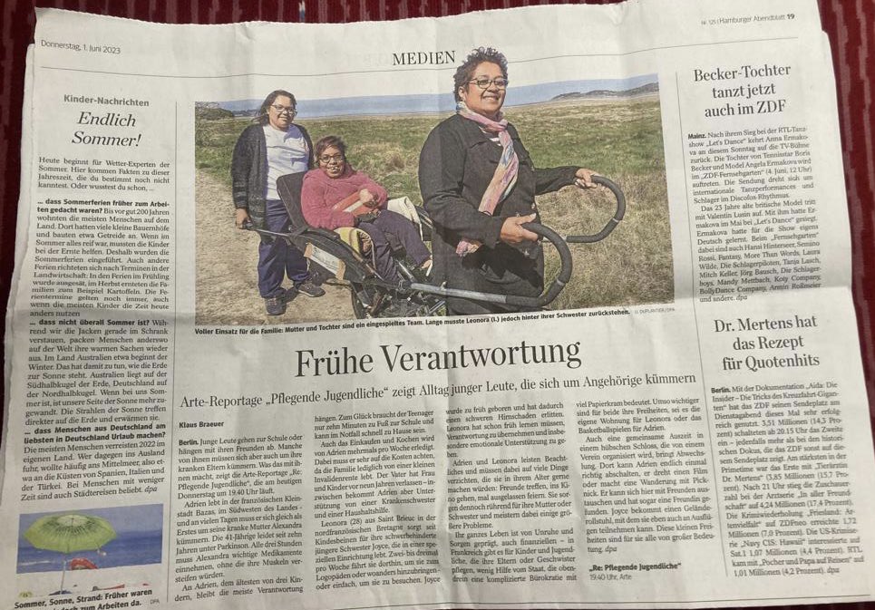 Hallo Freunde, wir sind also in der deutschen Presse ! 😉
<a href="/Eurocarers_info/">Eurocarers</a> <a href="/JaidRecherche/">Recherche sur les Jeunes AIDants</a>  <a href="/durovray/">François Durovray</a> <a href="/pierredeniziot/">Pierre Deniziot</a> <a href="/agnesfirmin/">Agnès Firmin Le Bodo</a> <a href="/gdarrieussecq/">Geneviève Darrieussecq</a> <a href="/ARTEfr/">ARTE</a> <a href="/ARTEde/">ARTE</a> <a href="/MalakoffHumanis/">Malakoff Humanis</a> <a href="/AG2RLAMONDIALE/">AG2R LA MONDIALE</a>