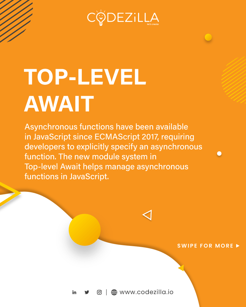 codezillians's tweet image. Exciting times lie ahead for JavaScript developers!
Stay tuned for the ECMAScript 2023 update and unlock a world of possibilities. ✨🚀
#javascript #ecmascript2023 #newfeatures #programminglanguages #javadeveloper #javascriptdevelopers #developer #ecma #ecmascript