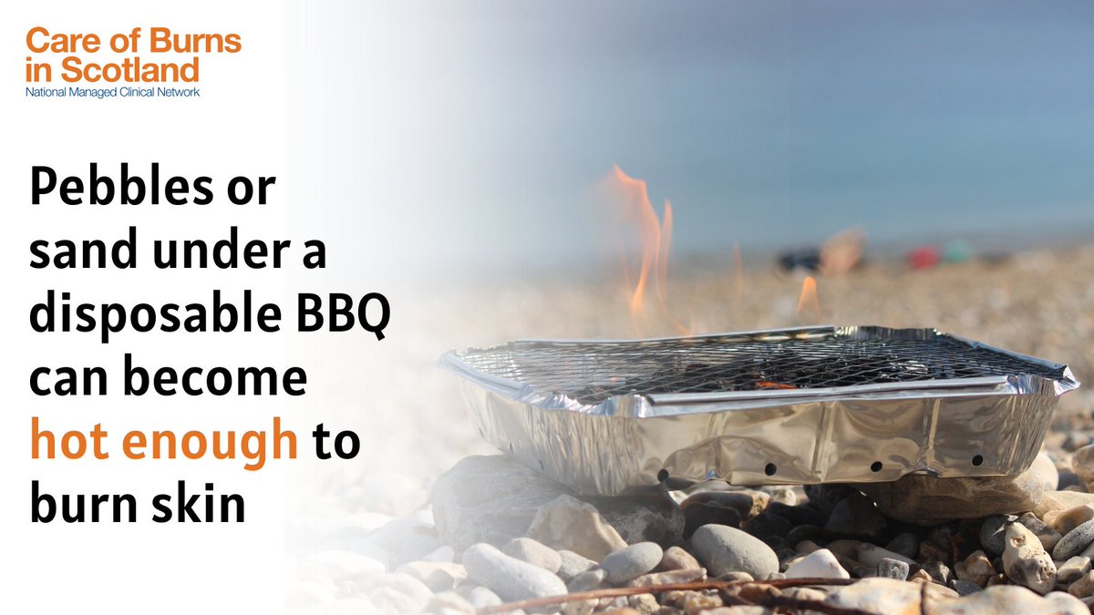 COBISscot's tweet image. Be careful with disposable BBQs this summer. Use long handled tools to keep hands away from the heat & avoid touching the metal tray as it’ll be HOT.
Ground/sand beneath the BBQ will become very hot too, so once extinguished cool the area immediately & keep children/pets away.