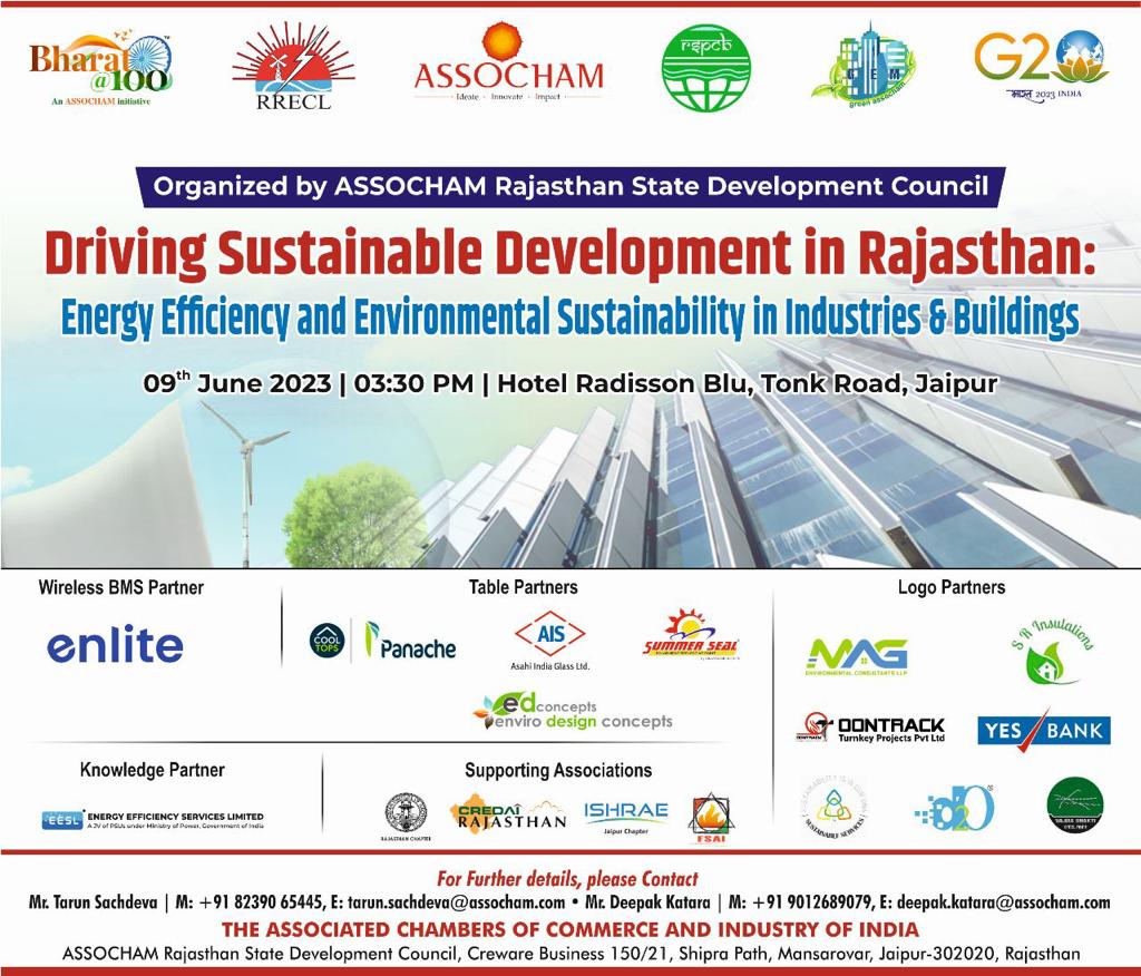 🌿 Driving #SustainableDevelopment in Rajasthan! 

Save the date! #ASSOCHAM Rajasthan is organizing a conference focused on achieving energy efficiency &amp; #EnvironmentalSustainability in industries &amp; buildings. The event will showcase #GEM green-certified projects &amp; products in