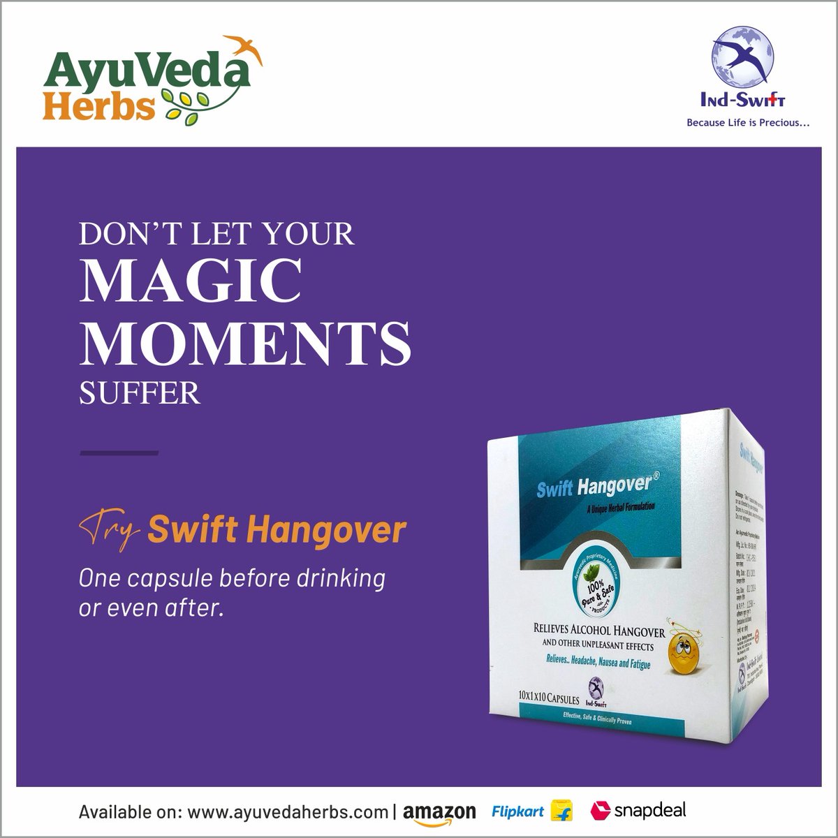 Choose swift hangover for swift parties.  

#ayuvedaherbs #indswiftltd #hangoverrelief #hangovercure #antihangover #hangoverpills #hangovercapsule #ayurvedichangoverpills #partysmart #nomorehangovers #hangoverfree #drinksmart #hangoversolution #nomoreheadaches #alcoholfree