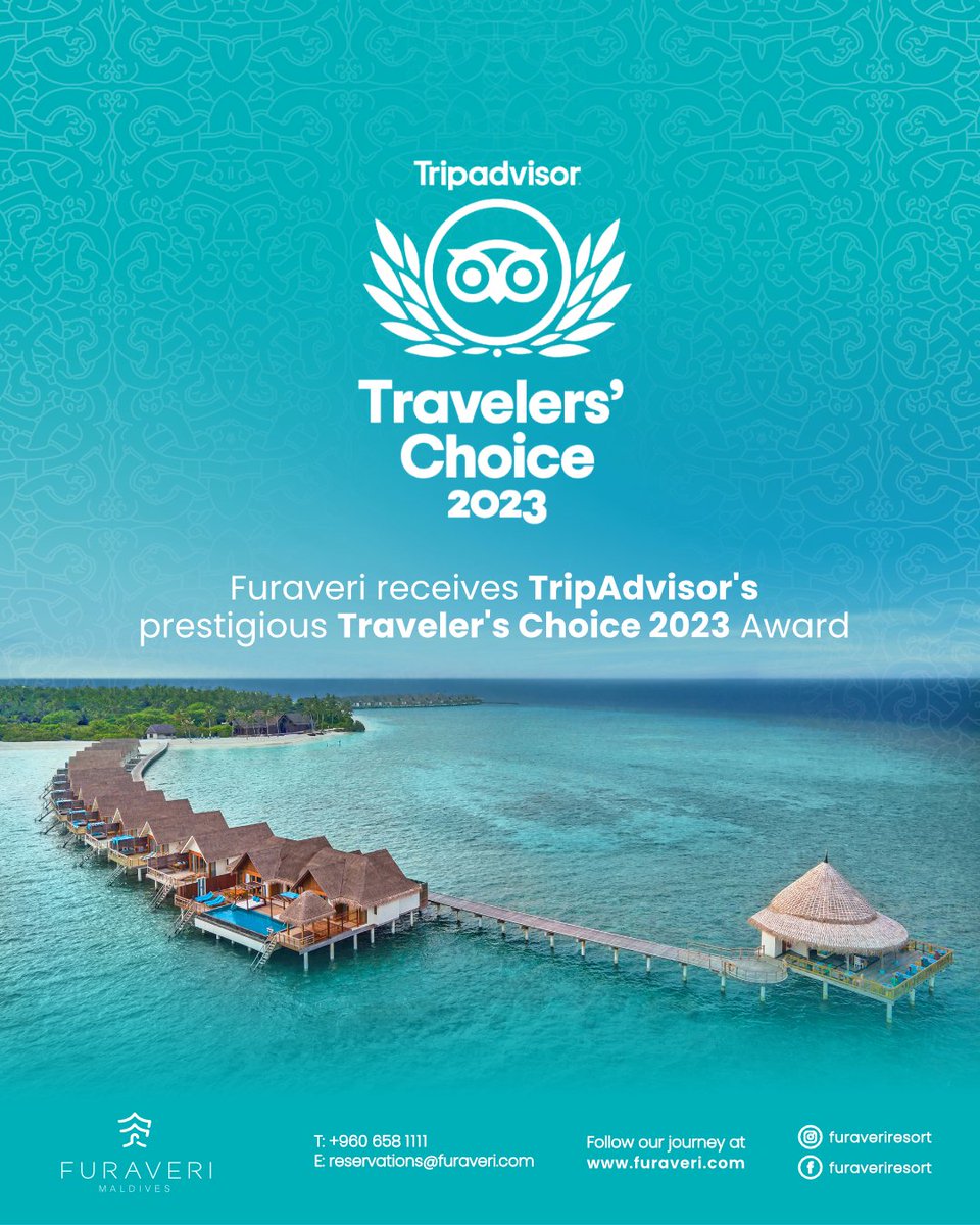 We're honored to announce that Furaveri has once again been recognized with the prestigious Traveler's Choice 2023 Award by TripAdvisor! 🌟🏆

#furaveri #furaverimaldives #manymemories #travelerschoice2023 #awardwinningresort #luxuryresorts #visitmaldives